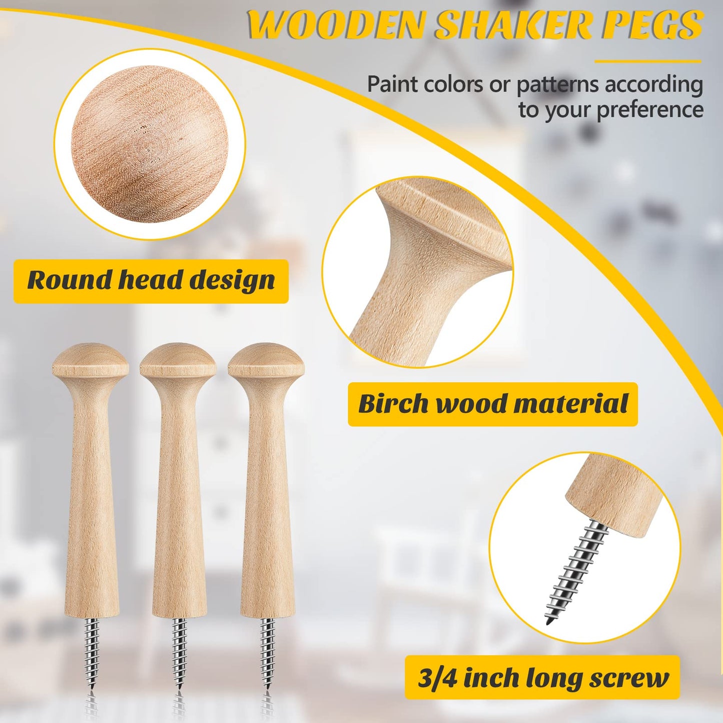 50 Pieces Wooden Shaker Peg Screw-on Pegs 3.62 Inch Long Unfinished Wood Shaker Racks for Hanging Clothes Hats Towel and More DIY Paint Color (Wood Color)