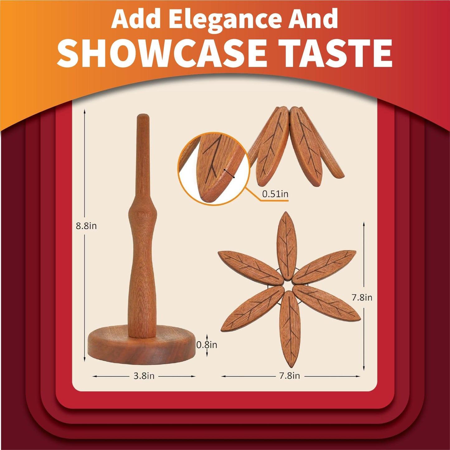 HADARIS Wooden Tree Trivet Set for Hot Dishes - 3 Pcs Foldable Heat Resistant Wood Coasters, Natural Walnut Finish Pot Holders for Kitchen Countertops and Dining Table, Unique Tree-Shaped Decor