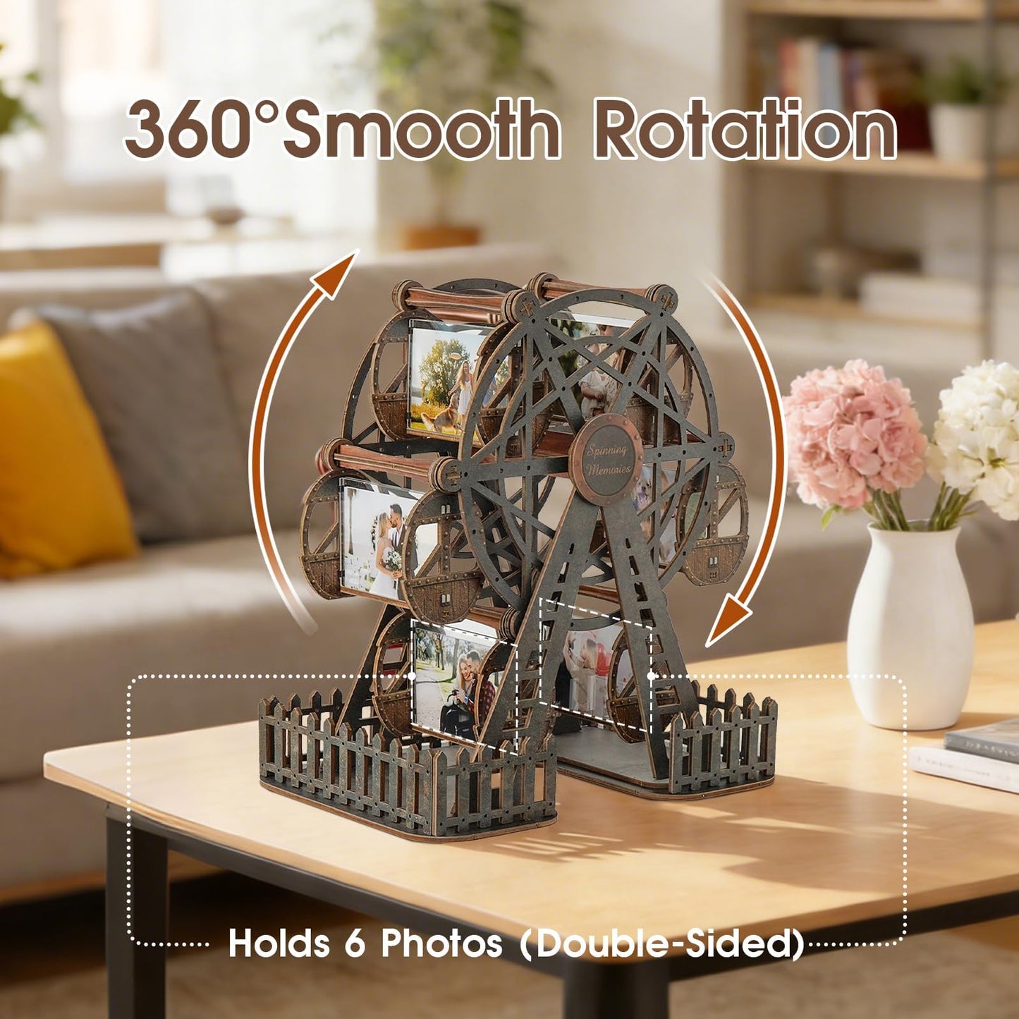 Photo Ferris Wheel 3D Wooden Puzzles for Adults, Rotating Mini Picture Frame Wood Model Kits - Unique Graduation, Personalized Anniversary Presents for Dad, Women Men
