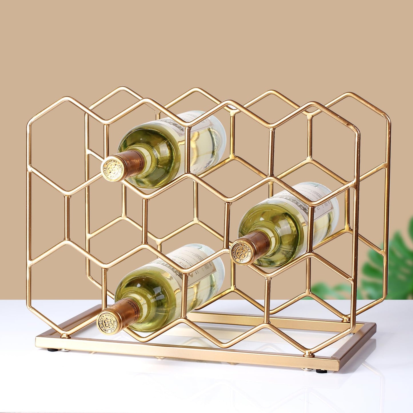 Drincarier 14 Bottle Countertop Wine Rack - Freestanding Modern Gold Metal Wine Rack - Tabletop Wine Holder Stand for Cabinet, Pantry, Wine Bottle Storage……