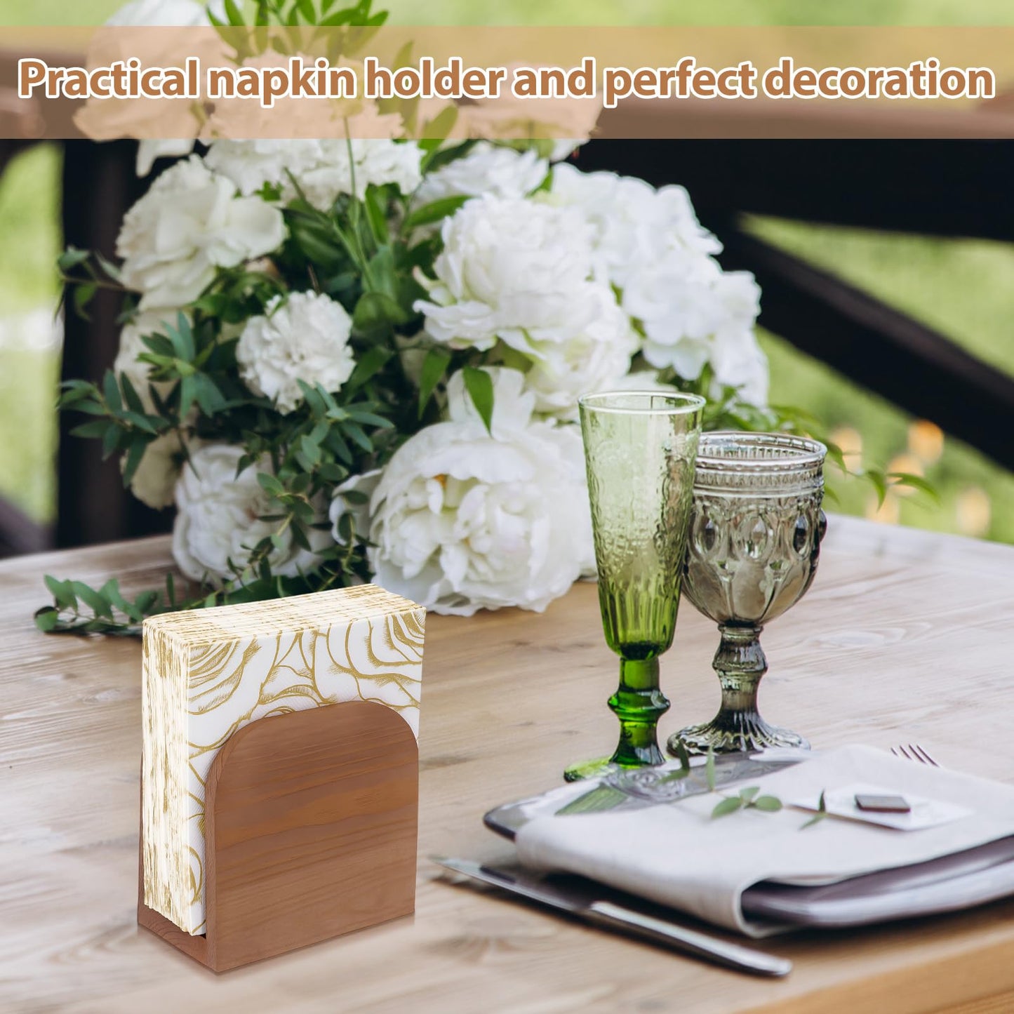 Colingmill 4 Pcs Wood Napkin Holder for Table Upright Paper Napkin Storage Rustic Tissue Dispenser Dispensers for Kitchen Dining Room Table Decor