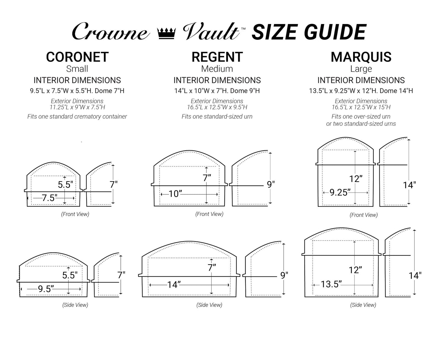Crowne Vault | Double Urn Vaults for Underground Burial | Holds Two Adult Cremation Urns for Cemetery and Ground Burials | Made in The USA (Marquis, Granite Grey)