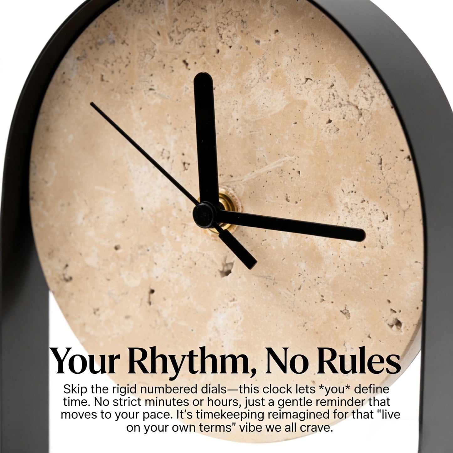 RLXROM Natural Travertine Stone Wabi-Sabi Style Decorative Minimalist Desktop Clock