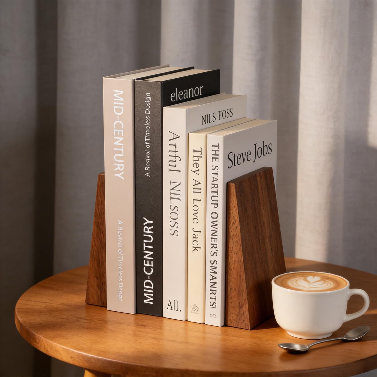 Afcabakila 2pcs Book Ends for Shelves Book end Wood Thickend Wooden Books Ends for Heavy Books Wood Bookends Wooden bookends Modern Decorative Accessories to Hold boook Firmly on Bookshelf Walnut