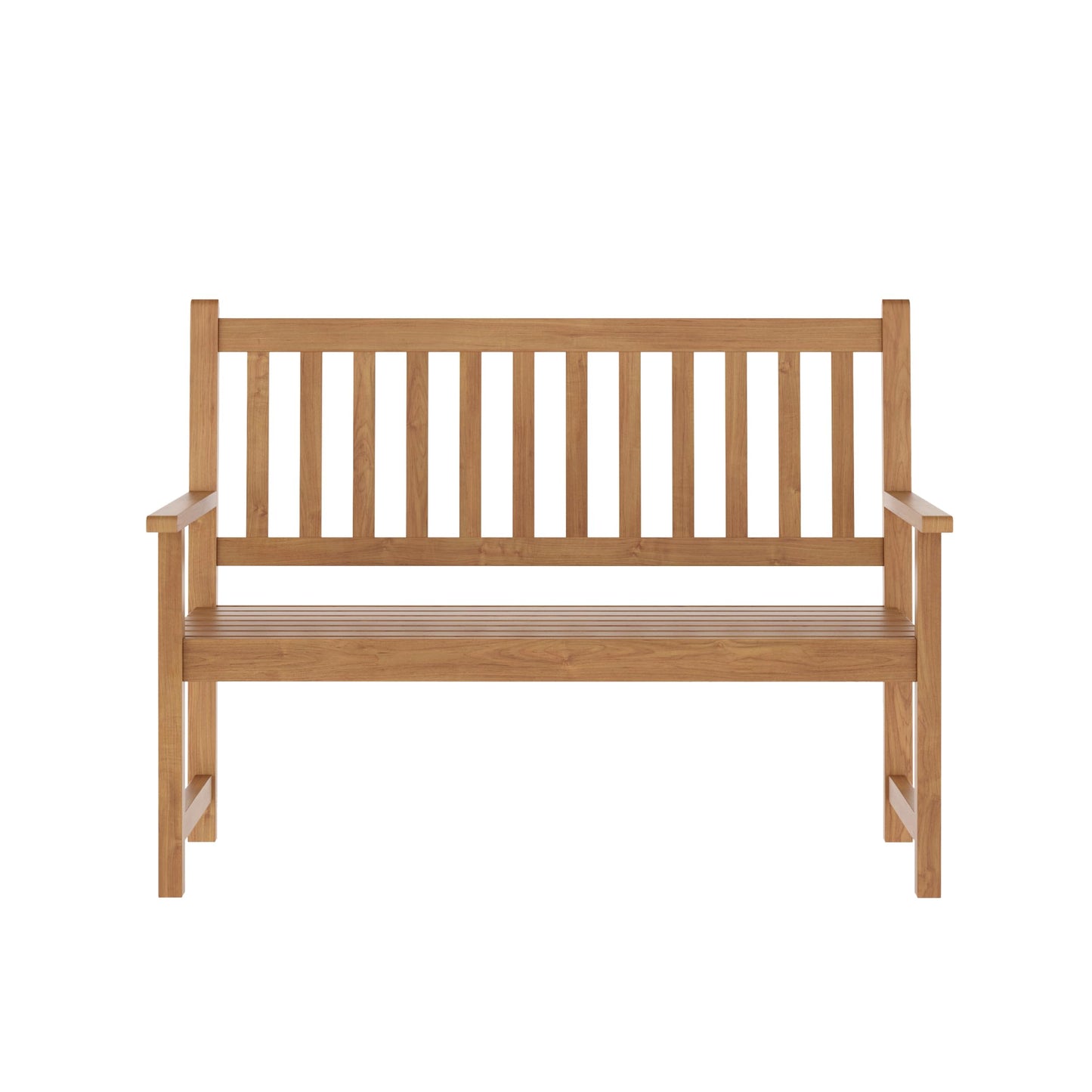 Flash Furniture Adele Commercial Indoor/Outdoor Acacia Wood Bench, 2-Person Slatted Patio Loveseat, for Use in Yard, Garden, Porch, or Park, Brown