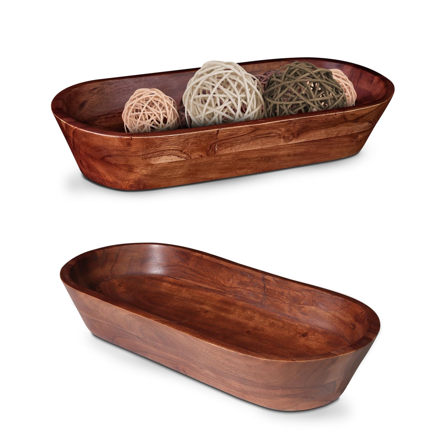 Luxe Designs Wooden Dough Bowl - Dark Burnt Acacia Wood - Handmade Decorative Bowls for Home Decor, Bathroom, Kitchen Counter, & More - Rustic Large Wood Dough Bowl for Decor, Cosmetics, and Keys