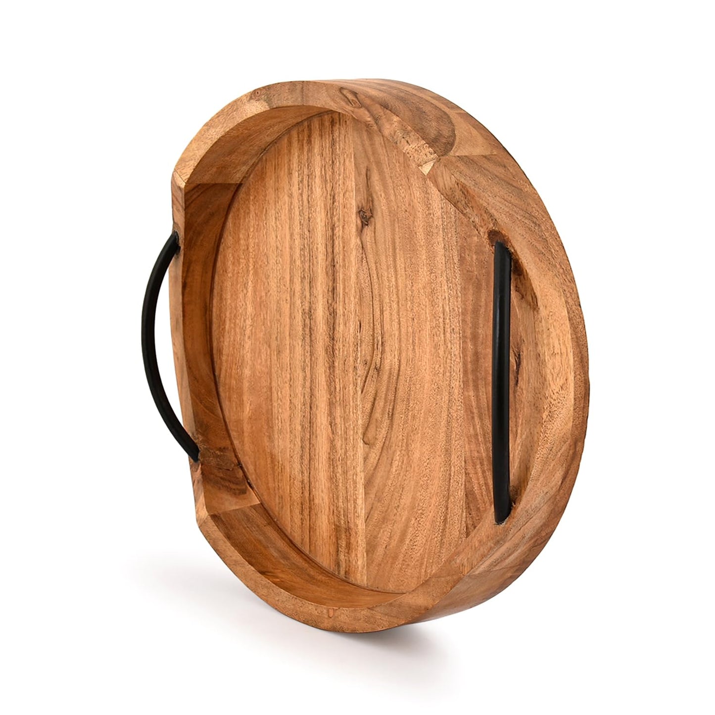 BHAVATU Serving Tray Acacia Wood for Serving Tea, Breakfast in Bed, Living Room Tray Rustic with Farmhouse Style, Decorative Handle (12" x 12" x 1.6")