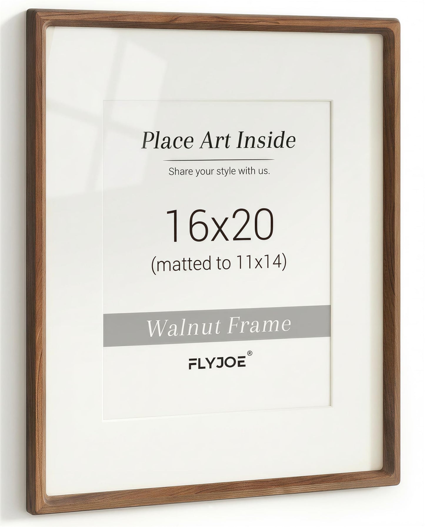 16 x 20 Picture Frame, USA-Sourced Natural Walnut Wood Photo Frame with Tempered Glass, Handcrafted Rounded Corner 16x20 Wooden Frame Matted to 11x14 Photos, Horizontal or Vertical Wall Mounting