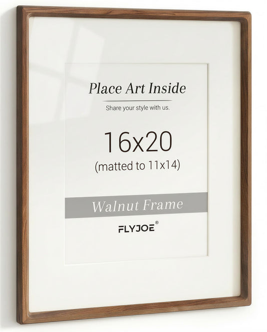 16 x 20 Picture Frame, USA-Sourced Natural Walnut Wood Photo Frame with Tempered Glass, Handcrafted Rounded Corner 16x20 Wooden Frame Matted to 11x14 Photos, Horizontal or Vertical Wall Mounting