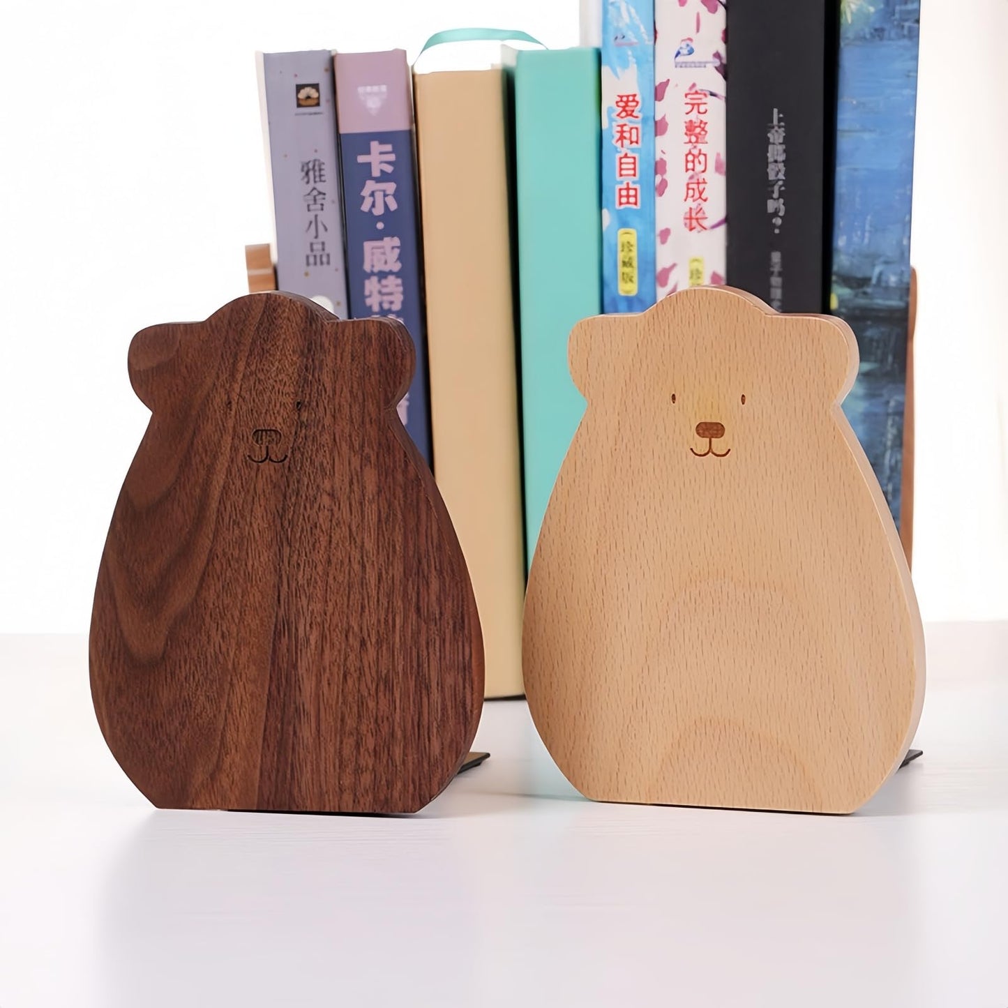 Cute Panda-Shaped Book Ends for Shelves, Detachable Design Bookends for Heavy Books, with Anti-Slip Foam Pads, an Ideal Gift for Book Fans (Pack of 2,Beech Wood Panda)