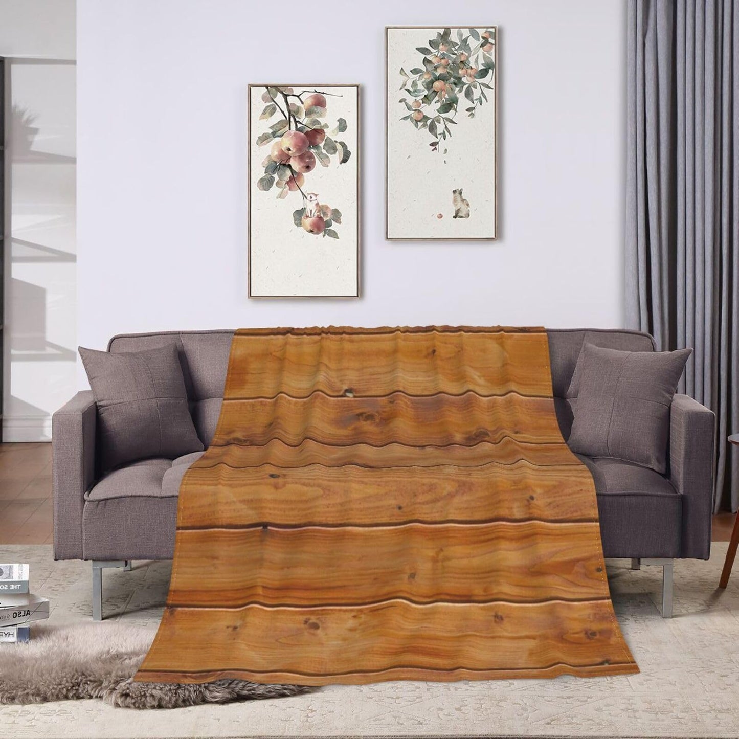 50"X40" Wooden Plank Texture Soft Flannel Blanket - Lightweight and Quick Drying, Used for Home, Travel, Camping