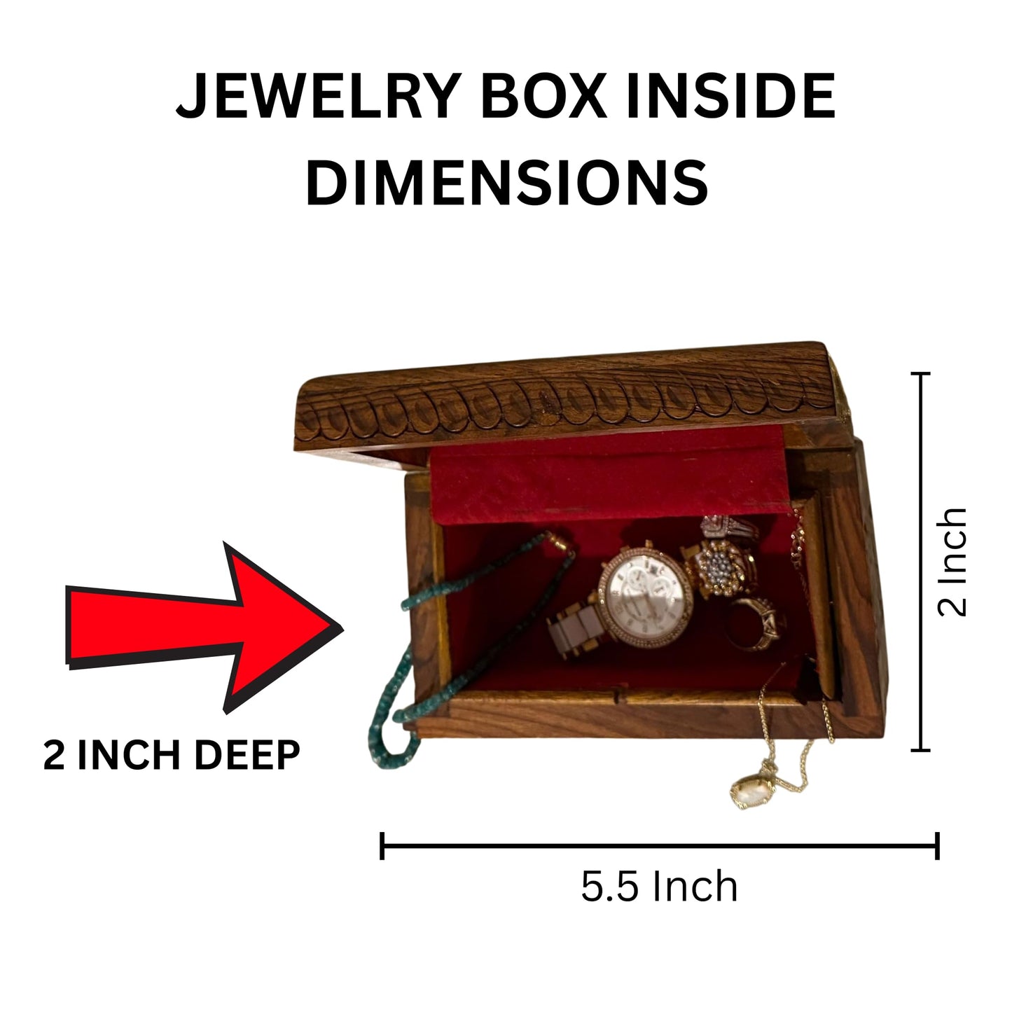 Handcrafted Wooden Jewelry Box – Floral Carvings, Secret Child-Resistant Lock, 7" Tabletop Trinket Holder – Ideal Valentine's Gift for Earrings, Rings, Necklaces, and Keepsakes
