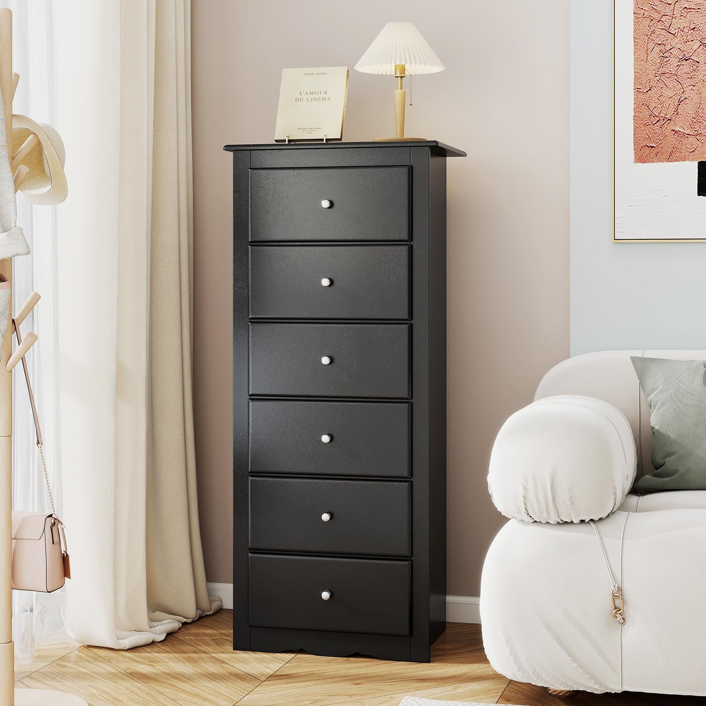 Giantex 6-Drawer Dresser for Bedroom, Wooden Chest of Drawers w/Metal Handles & Large Capacity, 16" D x 23.5" W x 53.5" H Clothes Organizer, Modern Tall Dresser for Bedroom, Entryway, Living Room
