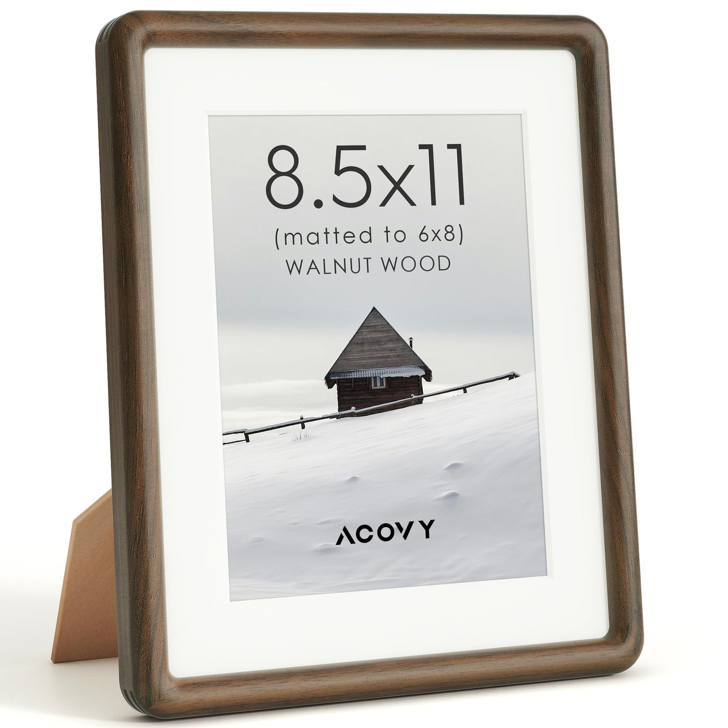 8.5x11 Picture Frame, Natural Solid Walnut Wood Photo Collage Frame with HD Tempered Glass, Rounded Corner Wooden Frame 8.5 x 11 Matted to 6x8, Gallery Wall Frames for Art, Wall or Tabletop Display