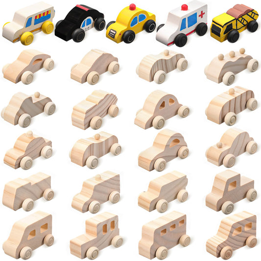 Leyndo 20 Pcs Unfinished Wooden Cars, Wood DIY Arts and Crafts Kit for Students Easy Woodworking Set Family Activities Trucks Race Cars Painting Projects