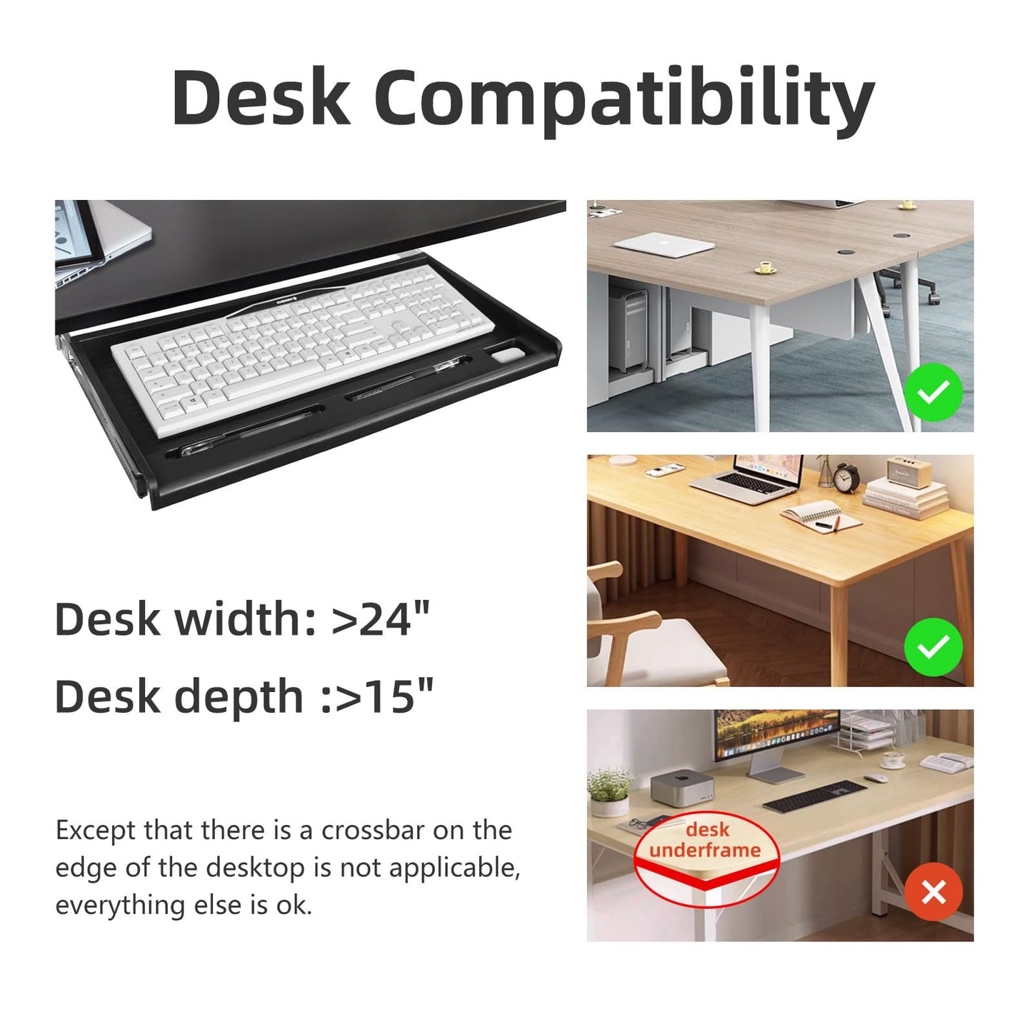 TOOCUST Under Desk Keyboard Tray, 20" Wx11"D Sturdy Key Board Tray Under Desk Slide with Pen Tray, Desk Extender with Pen Holder,Black