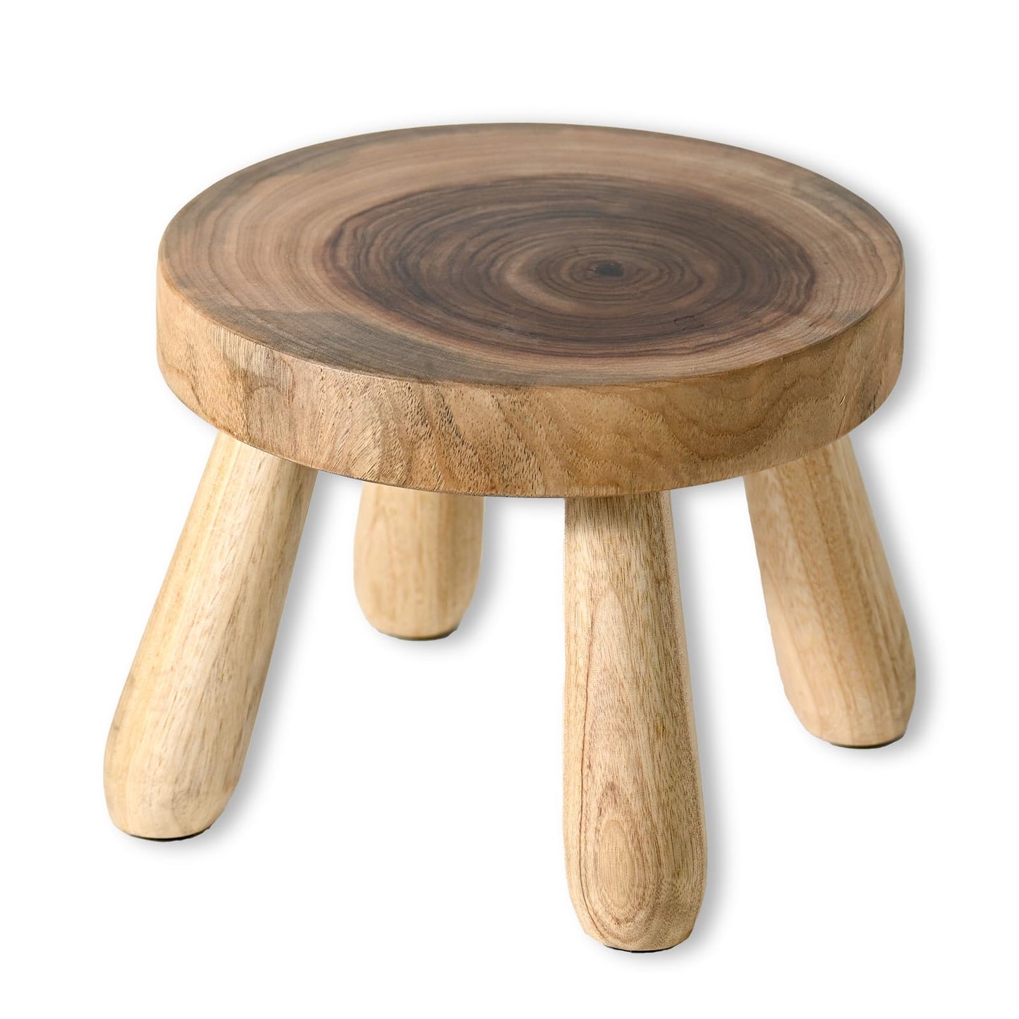 ABBI NIMO Small Short Solid Wood Step Stool, Natural Growth Ring Wood Stool for Kids and Toddlers, Simple Minimalist Riser for Plants and Home Décor