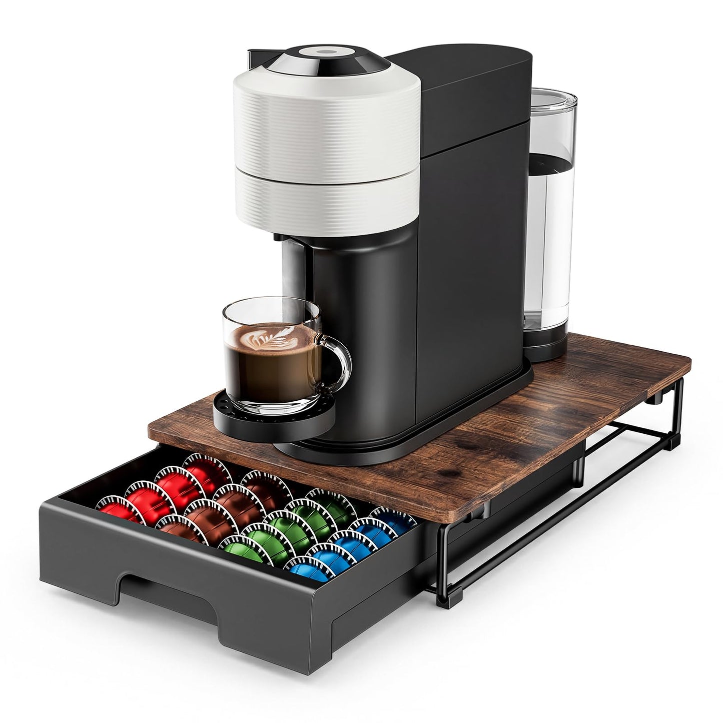 EVERIE Wooden Coffee Pod Storage Drawer for Nespresso VertuoLine Capsules, Large Capacity Countertop Coffee Station Organizer, Rustic Brown