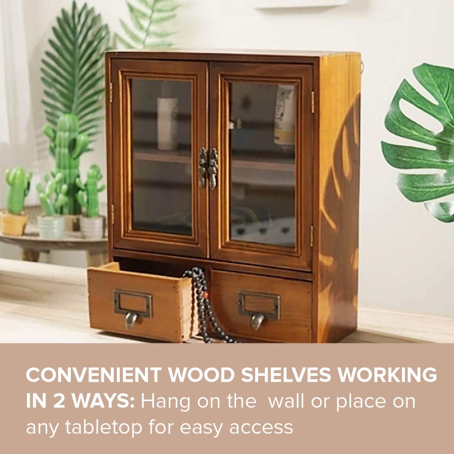 Primo Supply Wood Storage Cabinet with Clear Display Door - 12"x14"x5" Wall Shelf - Candle Cupboard - Pantry Organization