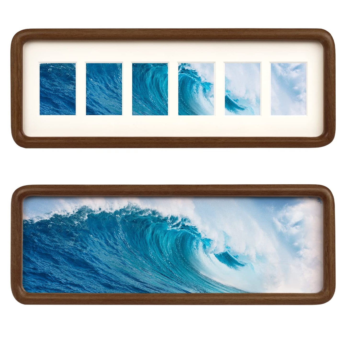 Hans 4"x12" Frames Collage Photo Frame Single Mat with Six 1.5x2.5 Openings and Satin Solid Frame Horizontal or Vertical(6 Openings)