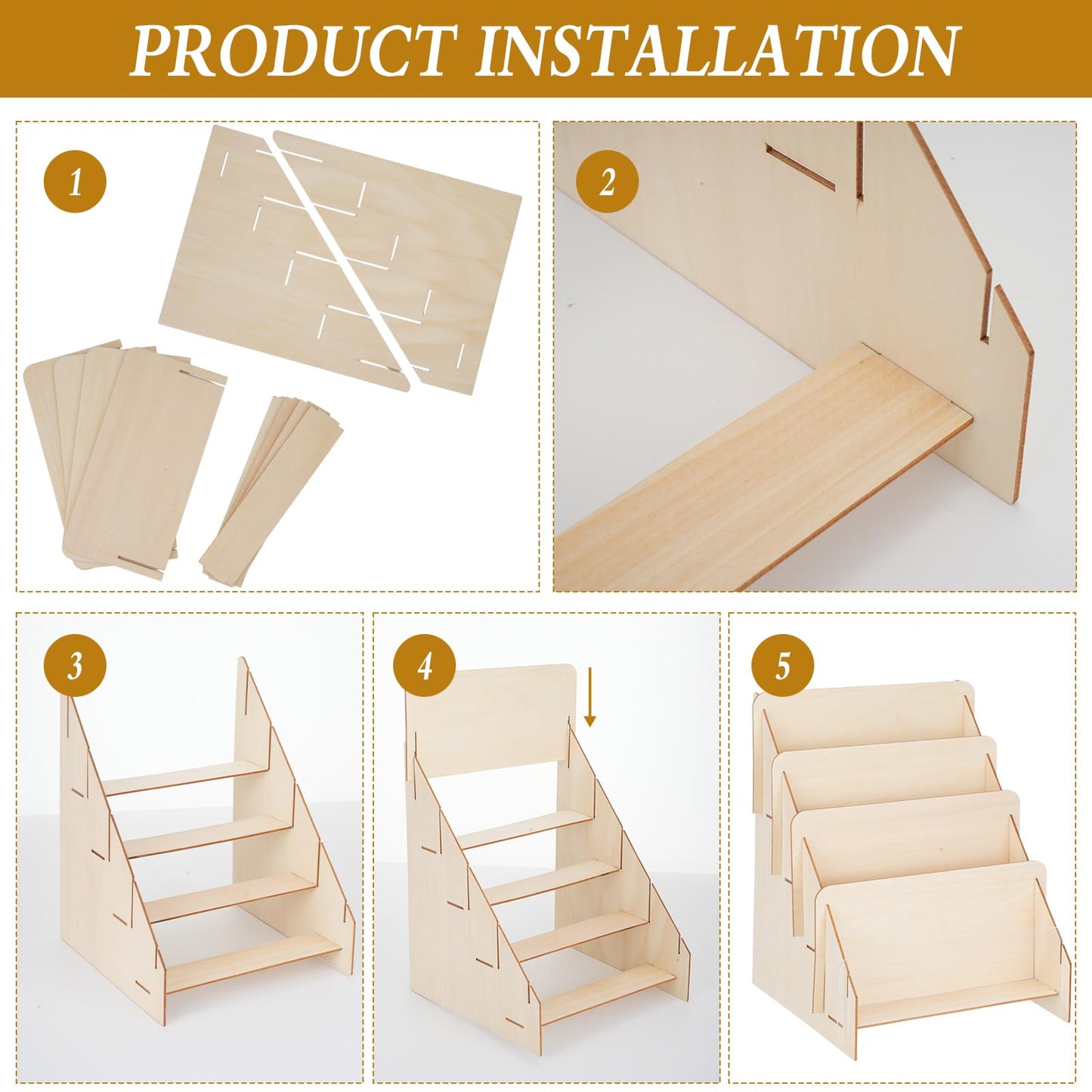 MegoSage 4-Tier Wooden Sticker Display Stand,Tiered Display Stand, Sticker Organizer Rack for Stickers, Greeting Cards, Postcards, Brochures, Photos & Jewelry, for Retail Counters and Vendor Events