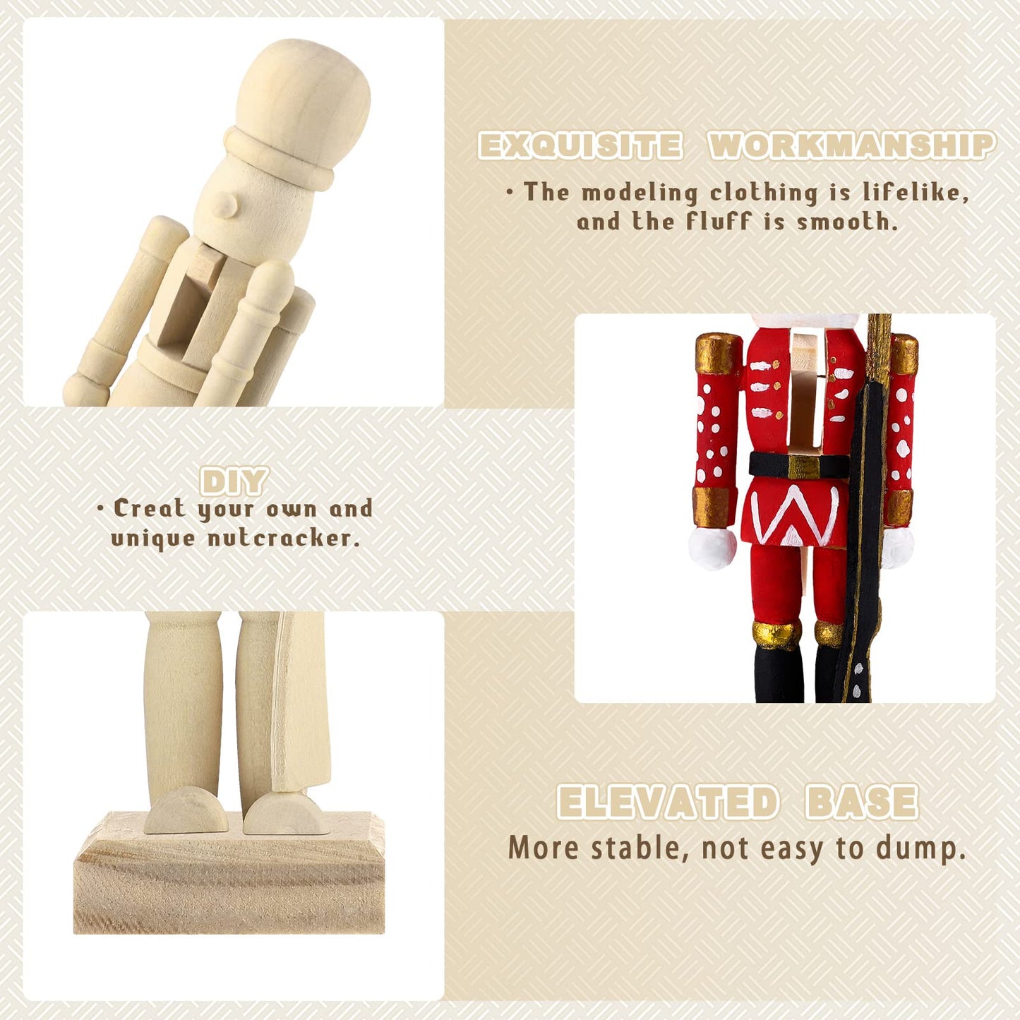 Sumind Christmas Unfinished Nutcracker Christmas Wooden Nutcrackers 5 Inch Xmas Craft Kit Box Paintable Nutcracker Figures for Adults Arts Project Ornaments Decoration(12 Pieces)