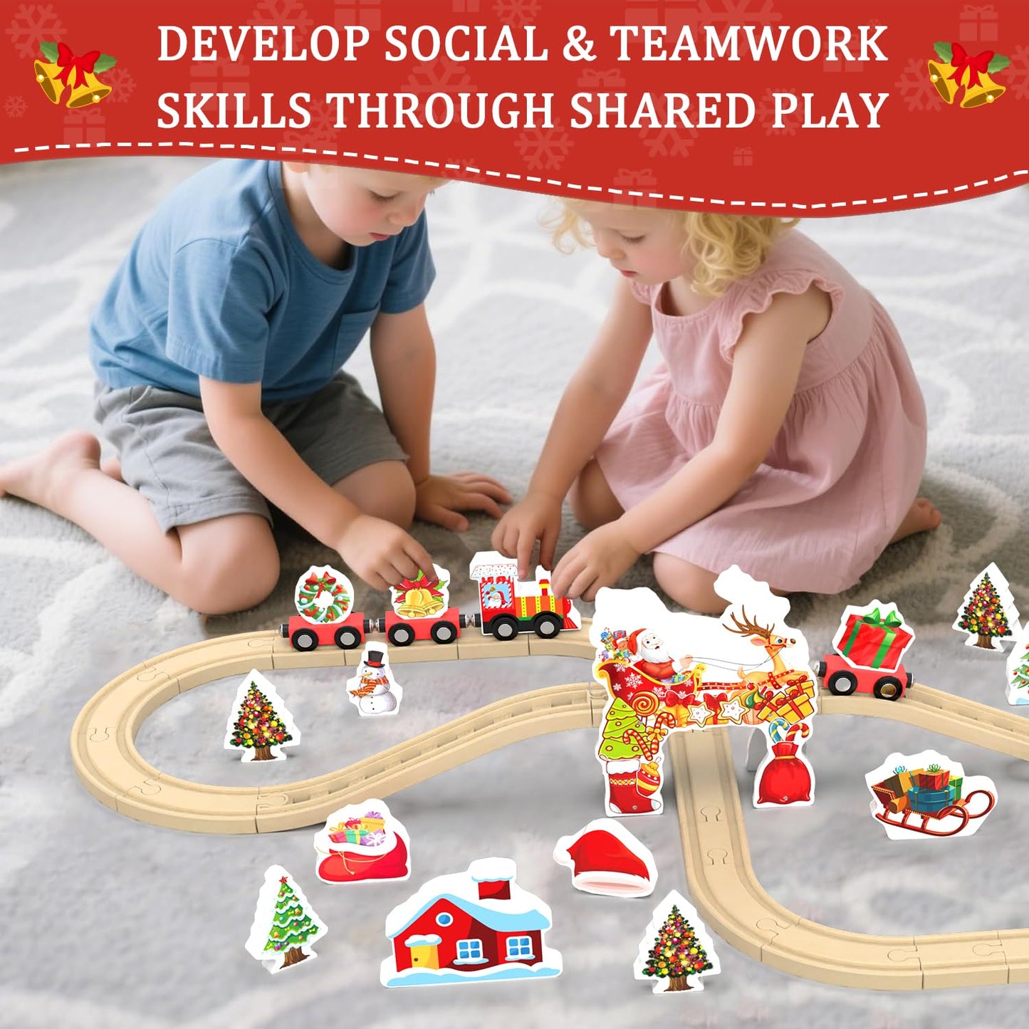 Wooden Train Set, Train Track for Toddlers 3-5, Wooden Tracks Kids Girls Boys Toys, 42Pcs Trains Toy Set for 3 4 5 6 Year Old Compatible with Thomas, Brio