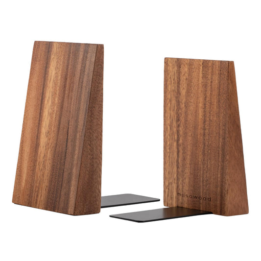 Muso Wood Book Ends, Thickened Wooden Bookends for Heavy Books, Creative Decorative Bookends for Shelves, Non-Skid Book Ends, Handmade Acacia Wood Bookends