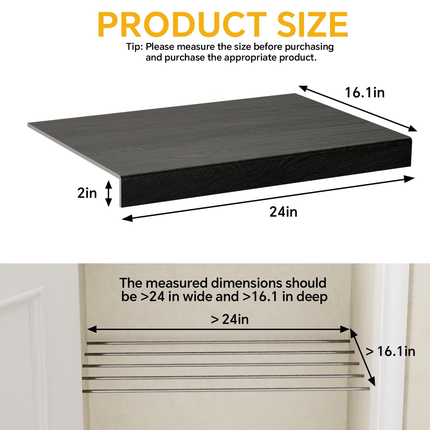 Giklux 6 PCS Wire Rack Covers for Pantry Wood Grain, 24'' W * 16'' D (Ready to Use) Faux Wood Shelf Covers for Wire Shelving, Rustic Closet Shelves Covering Toppers - Bathroom, Kitchen, Garage (Black)