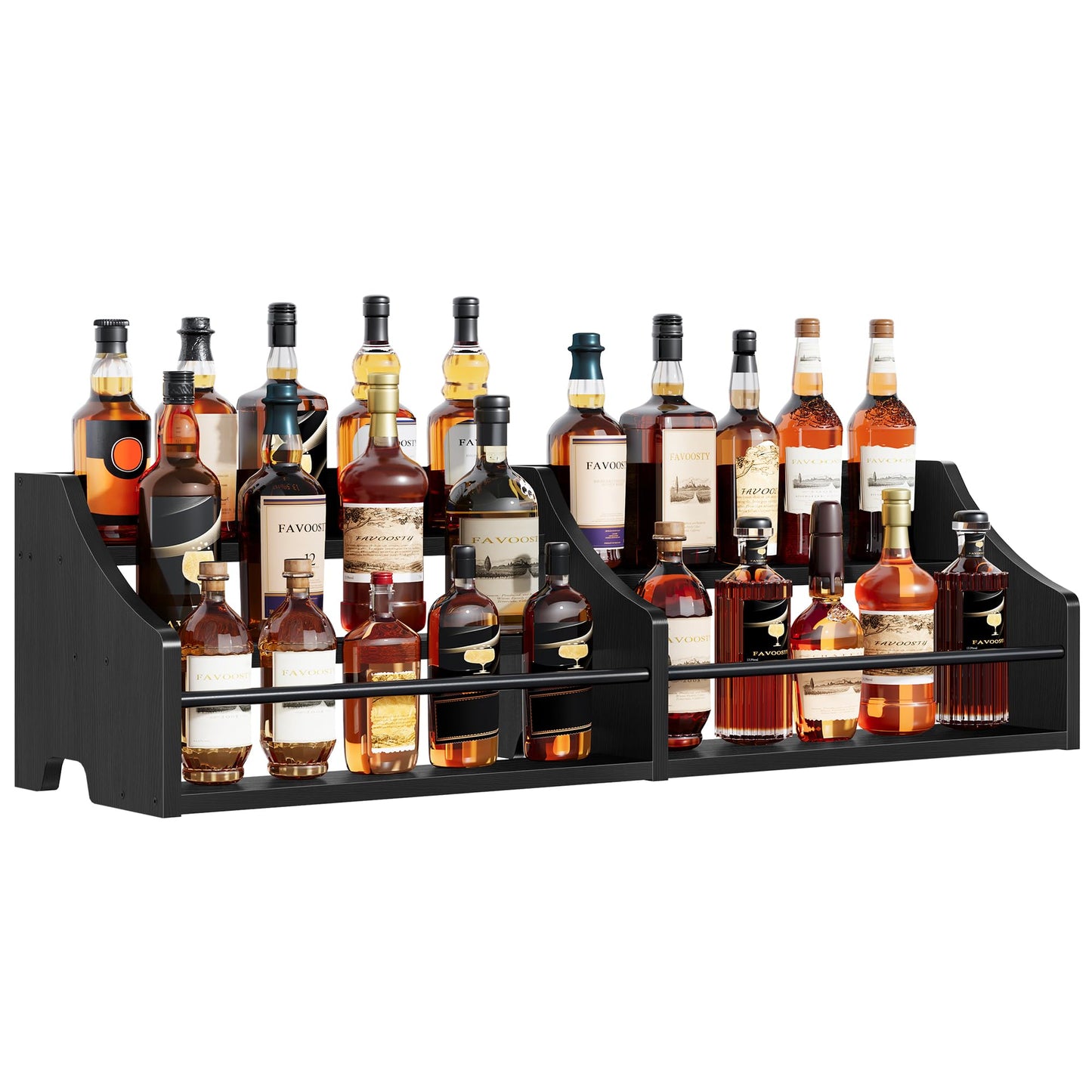 FAVOOSTY 5 Tier Countertop Liquor Bottle Display Shelf Organizer, Retro Tabletop Wine Rack Stand, Multi-Purpose Storage Holder for Whiskey, Spirits, Coffee Syrup, Mini Home Bar & Liquor Cabinet,Black