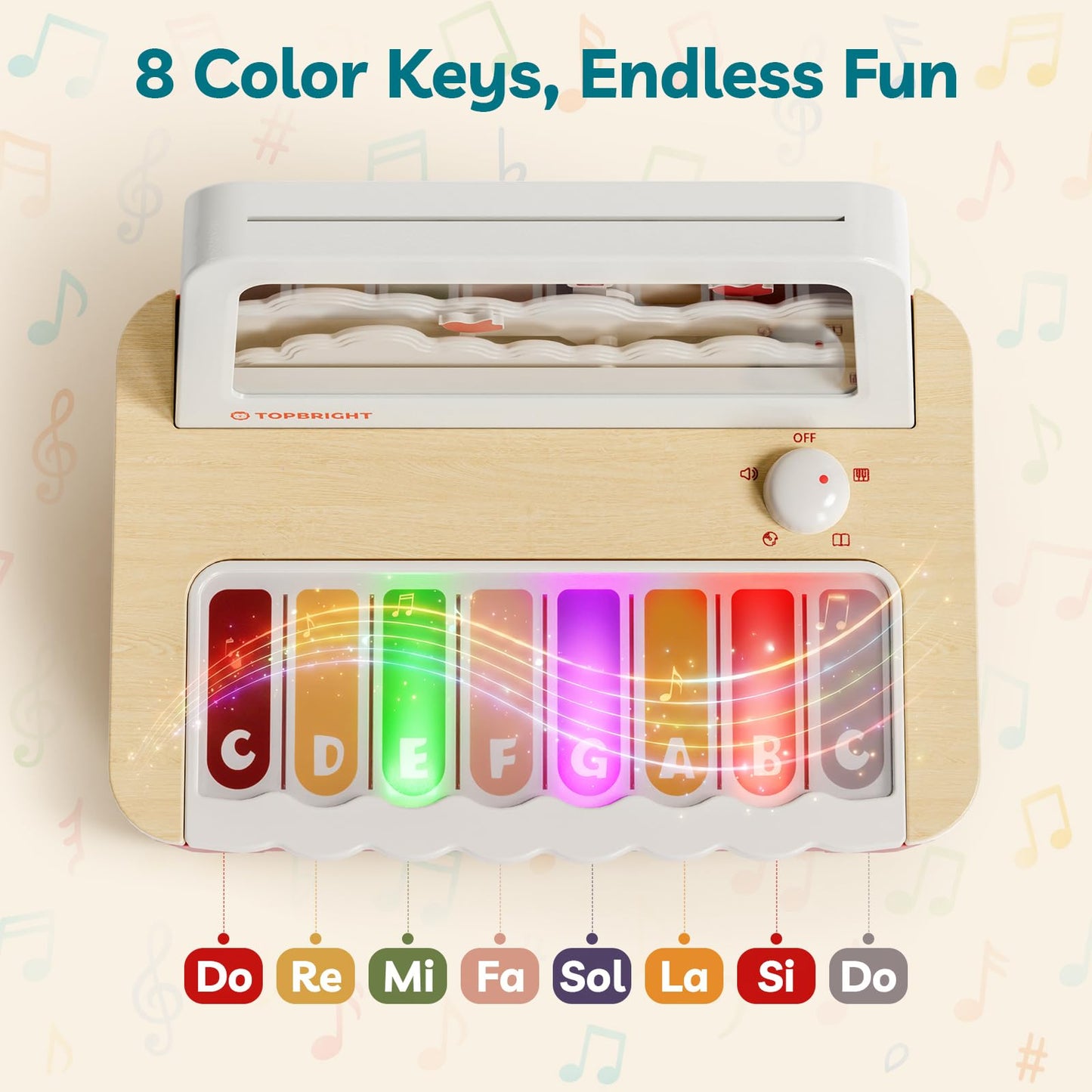 TOPBRIGHT Wooden Toy Piano for Kids, Keyboard Piano with 12 Songs, 3 Modes & Recording, Musical Instrument Learning Toys for Toddlers 1-3, Birthday Gifts for 1+ Year Old Baby Boys Girls -FSC Certified