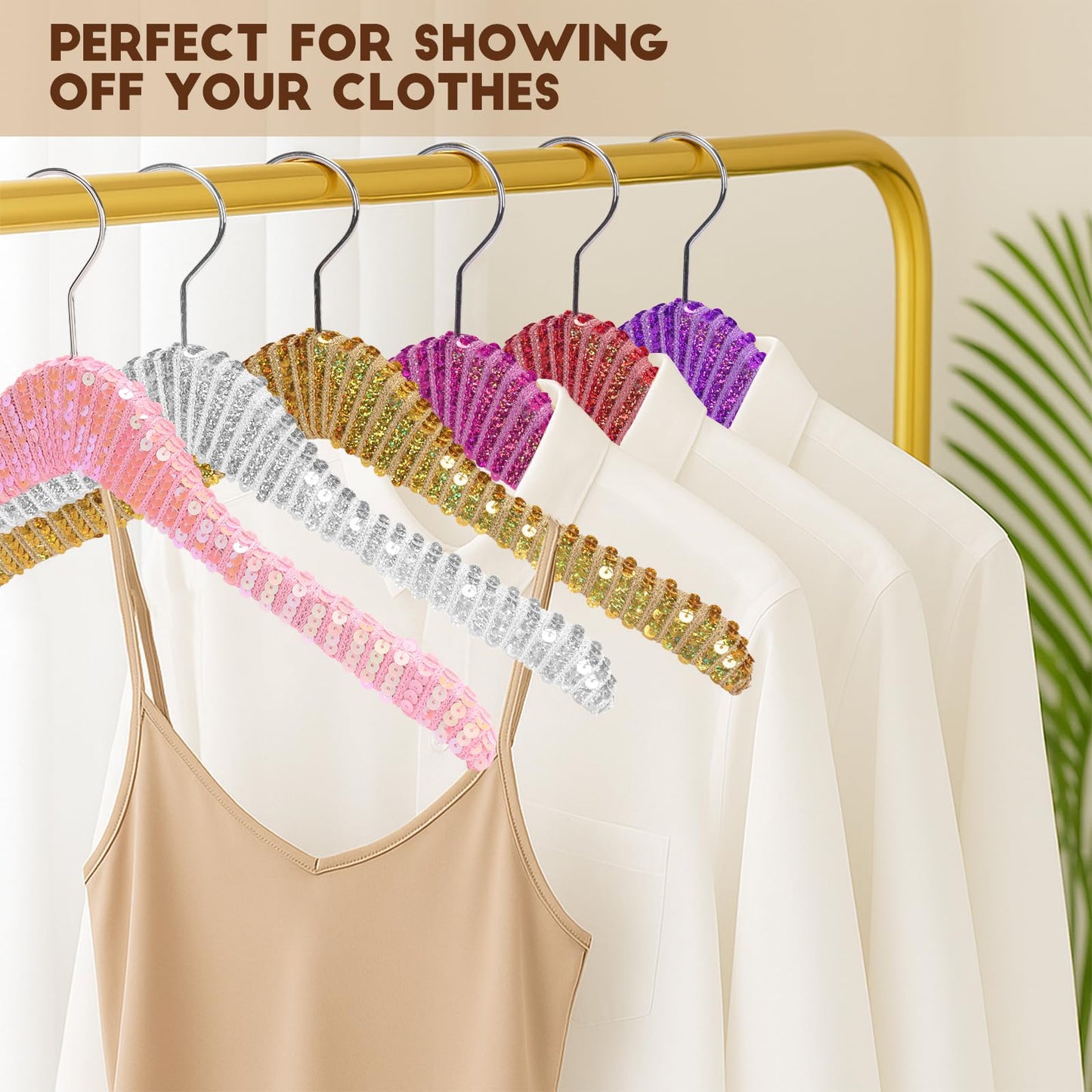 Luxury Sequin Wooden Hangers – Decorative Non Slip Natural Wood Clothes Hangers for Wedding Dress, Bridal Party, Bridesmaid Gifts, Custom Glitter Coat & Suit Hangers, Elegant Coquette Style (Gold)