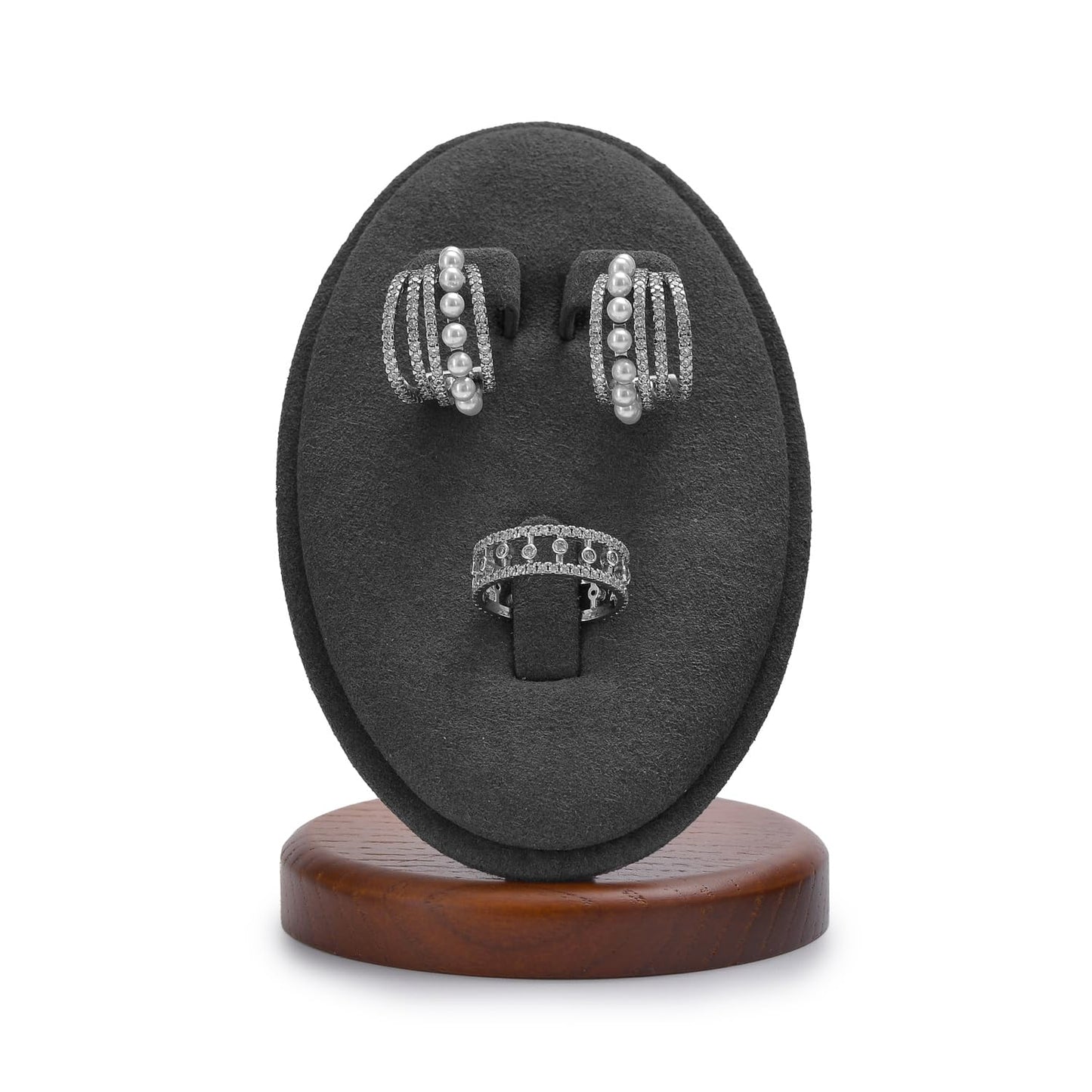 Woodten Solid Wood Jewelry Display Set Stand Jewelry Earrings Ring Stand Display Showcase(Grey)