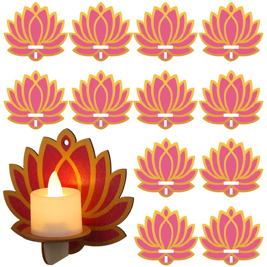 Yalikop 12 Pack Diwali Decoration 4 x 4 Inch Jharokha Lotus Design Wooden Candle Holder Tea Light Diya Holder Traditional Lotus Box Decor for Deepavali Decoration Festive Wall Decor DIY Craft