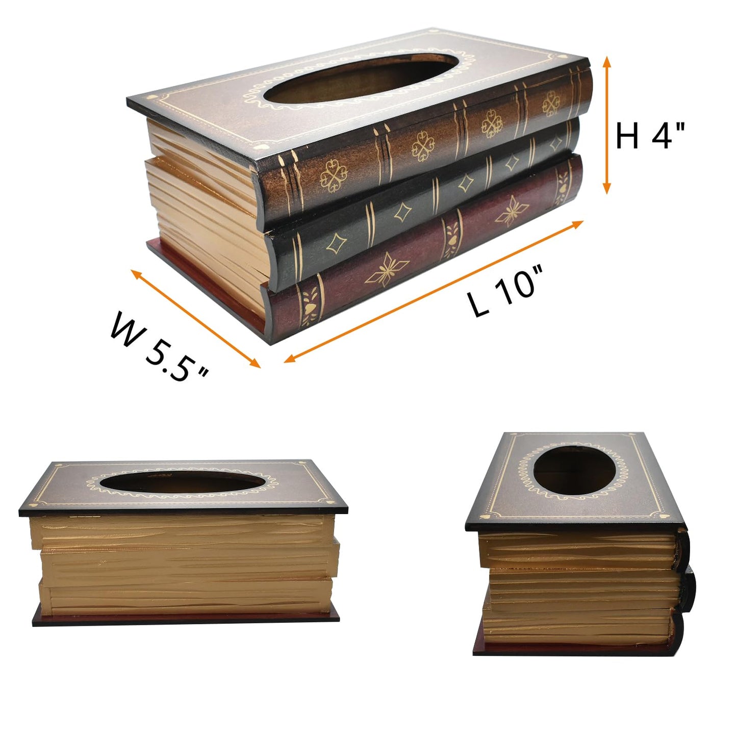Elegant Wooden Antique Book Tissue Box Cover - Handcrafted Retro Napkin Holder Dispenser for Home Decor, Bathroom, Office, Car, Kitchen (Coffce LX)