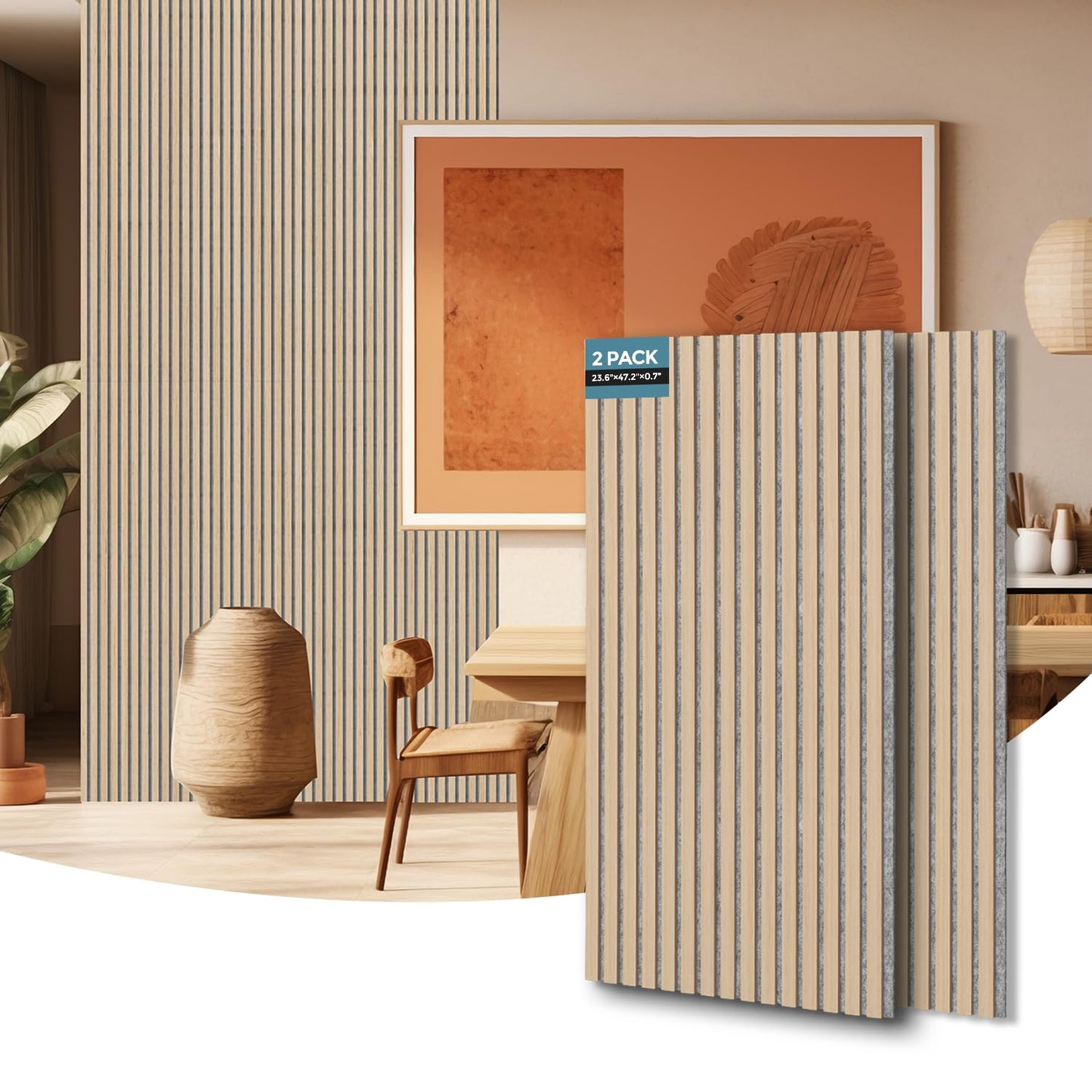 AKUMAX 2 Pack Wood Panels- 48x24Inches 3D Wall Panels ,Decorative Peel Soundproof Wall Panels (Classic Oak, 2pcs-24in*48in)
