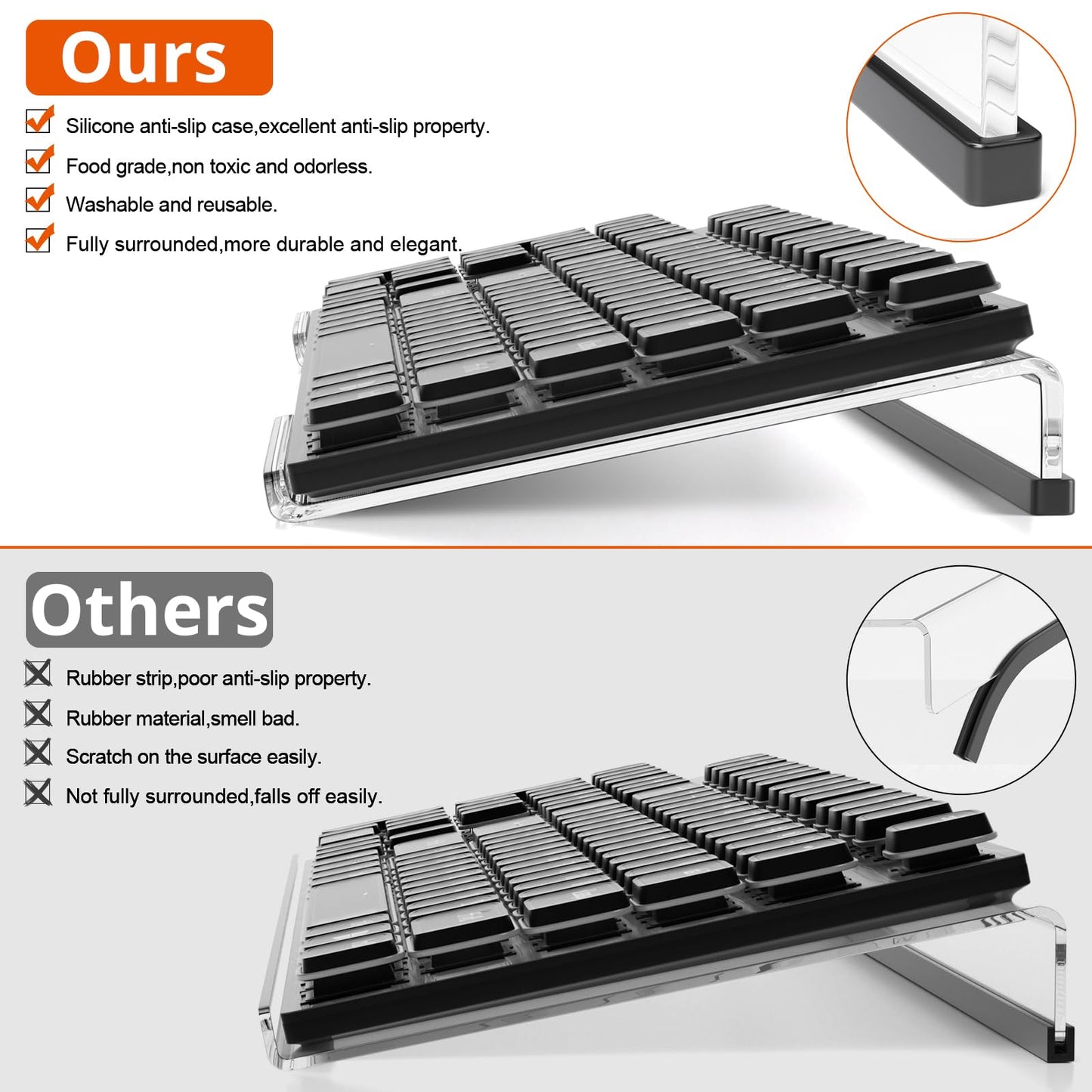 Richboom Computer Keyboard Stand Tilt PC Keyboard Stand Riser for Easy Ergonomic Typing, Acrylic Keyboard Tray Holder for Office Desk, Home, School, with Silicone Anti-Slip Case, Clear