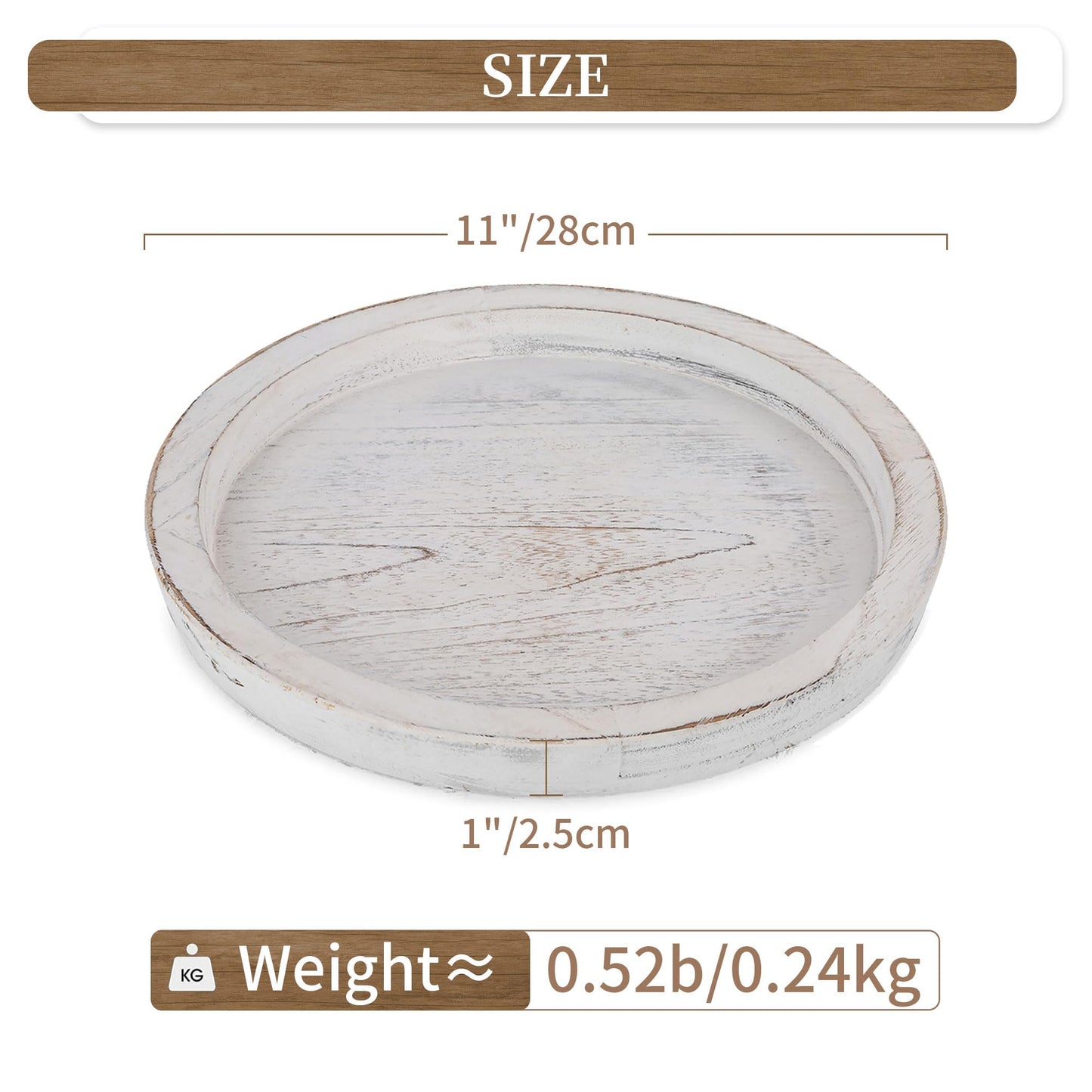 Hanobe Rustic Wooden Serving Tray: Round Wood Decorative Tray Rustic White Set of 2 Centerpiece Candle Holder Trays Farmhouse Ottoman Tray for Kitchen Counter Home Decor for Coffee Table
