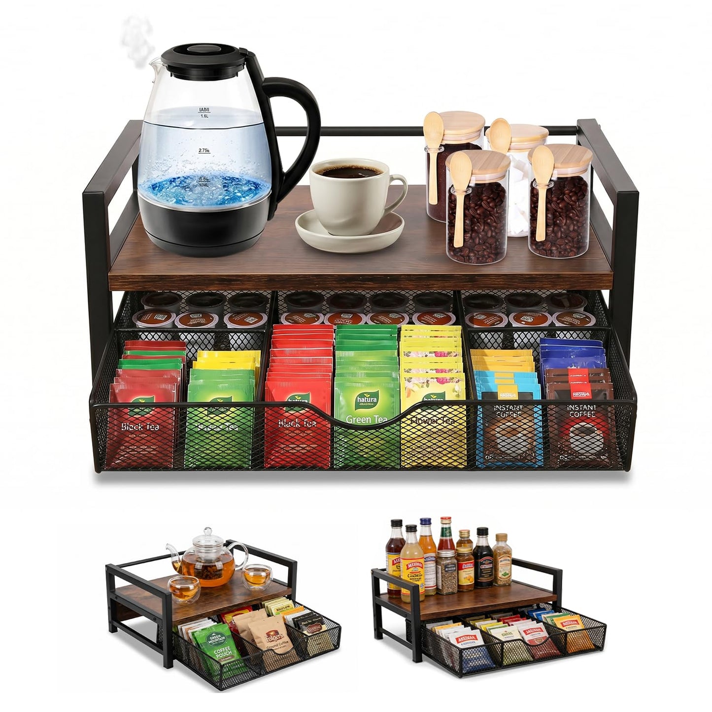 Tea Bag Organizer, Extra Large Tea Organizer Station and Storage Chest