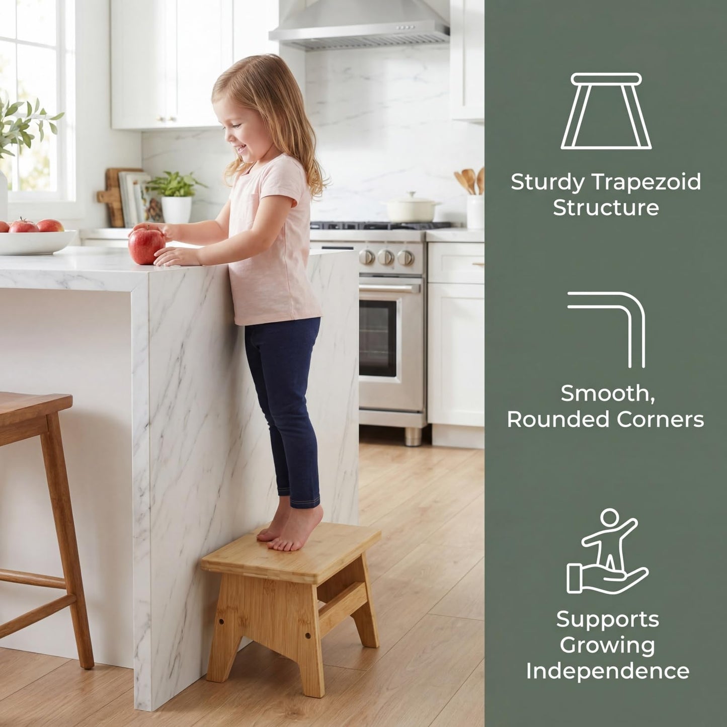 Lyellfe Bamboo Step Stool, Support up to 300lbs