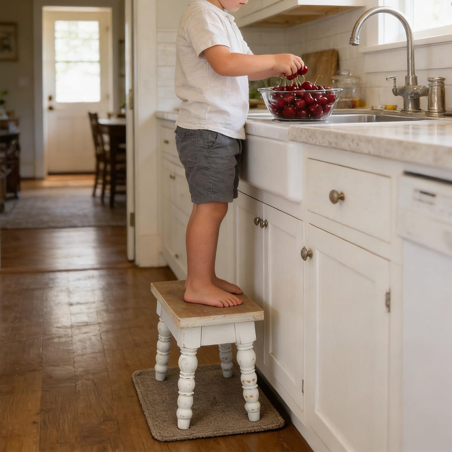 JUMBO DECOR Farmhouse Wooden Step Stool, Solid Wood Step Stool for Kids Adults, Plant Stand Indoor Decor, Portable and Sturdy Versatile Foot Stools for Bathroom, Bedroom, Office, Kitchen (Rectangle)