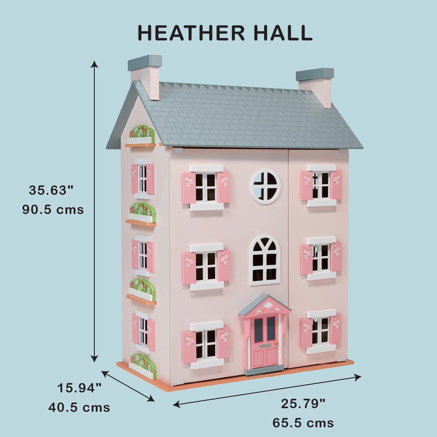 Mentari Toys - Heather Hall - Large 4-Storey Wooden Dollhouse - DIY Doll House with Easy Assembly, Holiday Birthday Gift for Kids Girls Age 3+, Inspires Imaginative Role Play