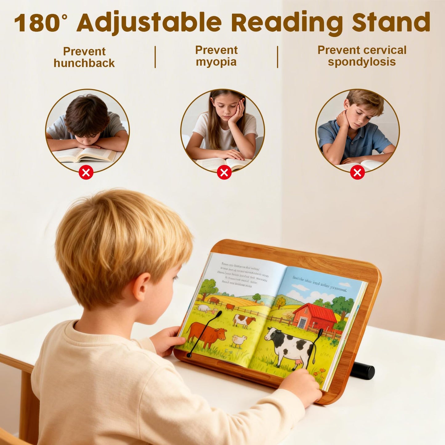 2 in 1 Dual-use Music Stand & Desktop Book Stand, Adjustable Height 16.5"-51", 100% Solid Wood Laptop Floor Stand Book Holder with Elastic Page Clips for Cookbooks (Brown-Wheeled)