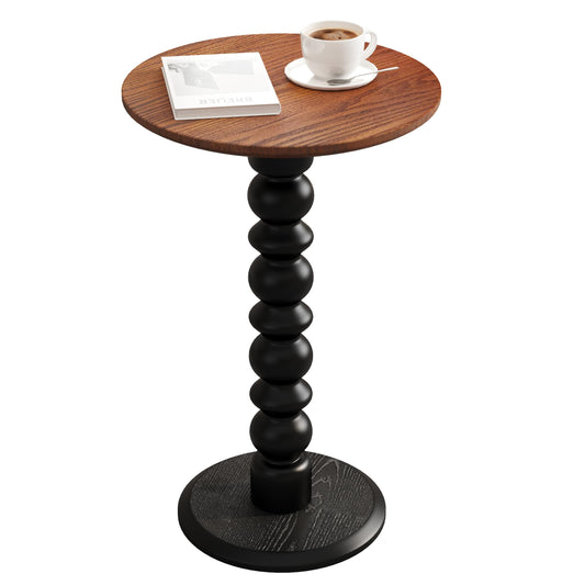 zaowofires Solid Wooden Round Side Table(Walnut/Black, 11.8" W*21.65" H)