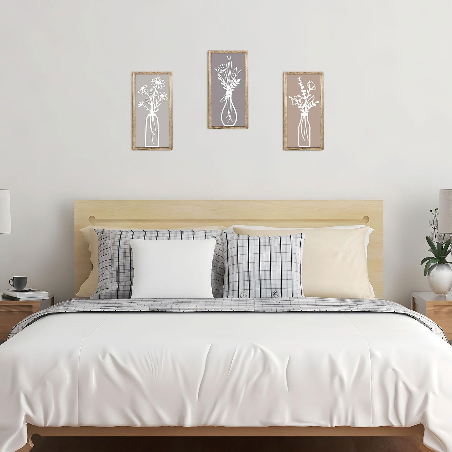 Pigort 3 Pieces Wooden Framed Floral Wall Arts - Farmhouse Flower Wall Art Natural Themed Home Wall Decors for Living Room Bedroom Dining Room Office 7.8x15.7 Inch (Retro)
