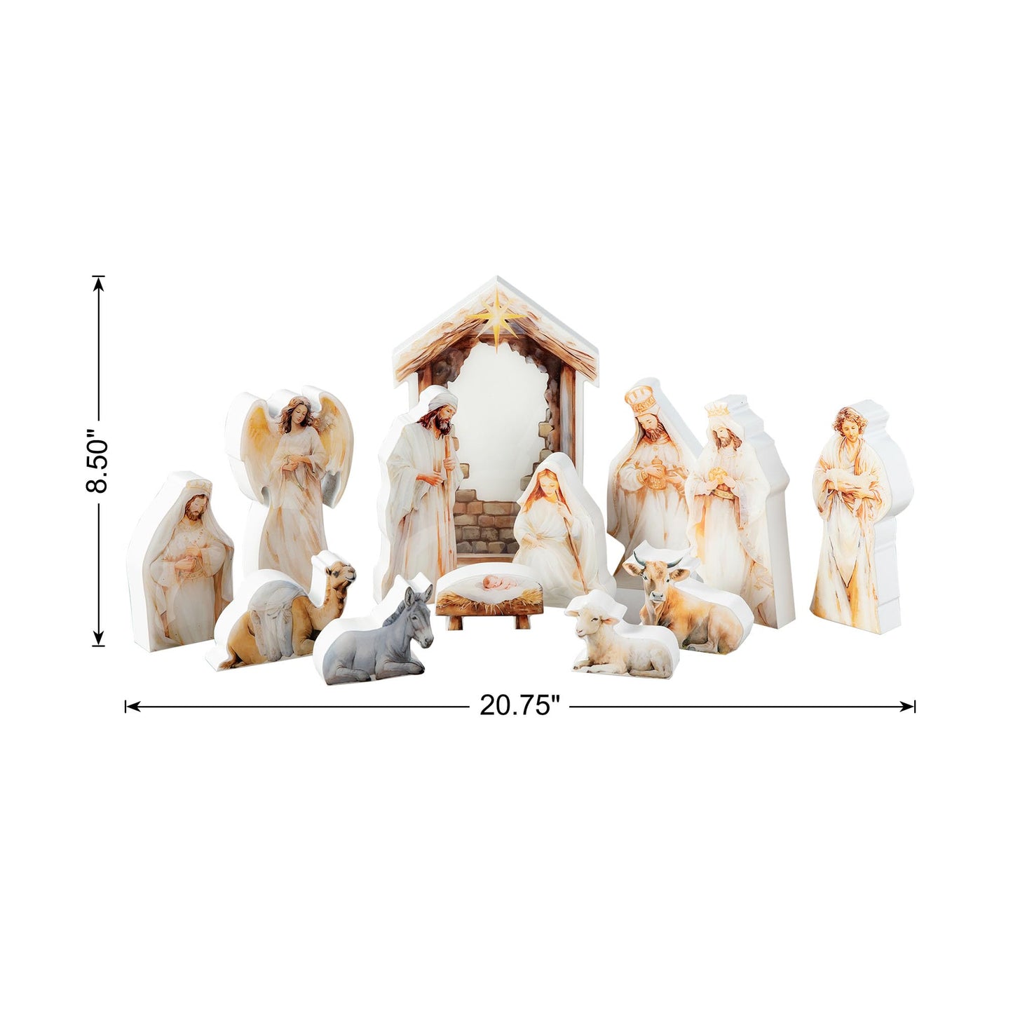 Glitzhome Nativity Scene Set Indoor 8.5",13 Pieces Wooden & Epoxy Resin Nativity Sets & Figures Tabletop Scenes, Nativity Figurines Set for Christmas Indoor Decor with Arch Christian Holy Family
