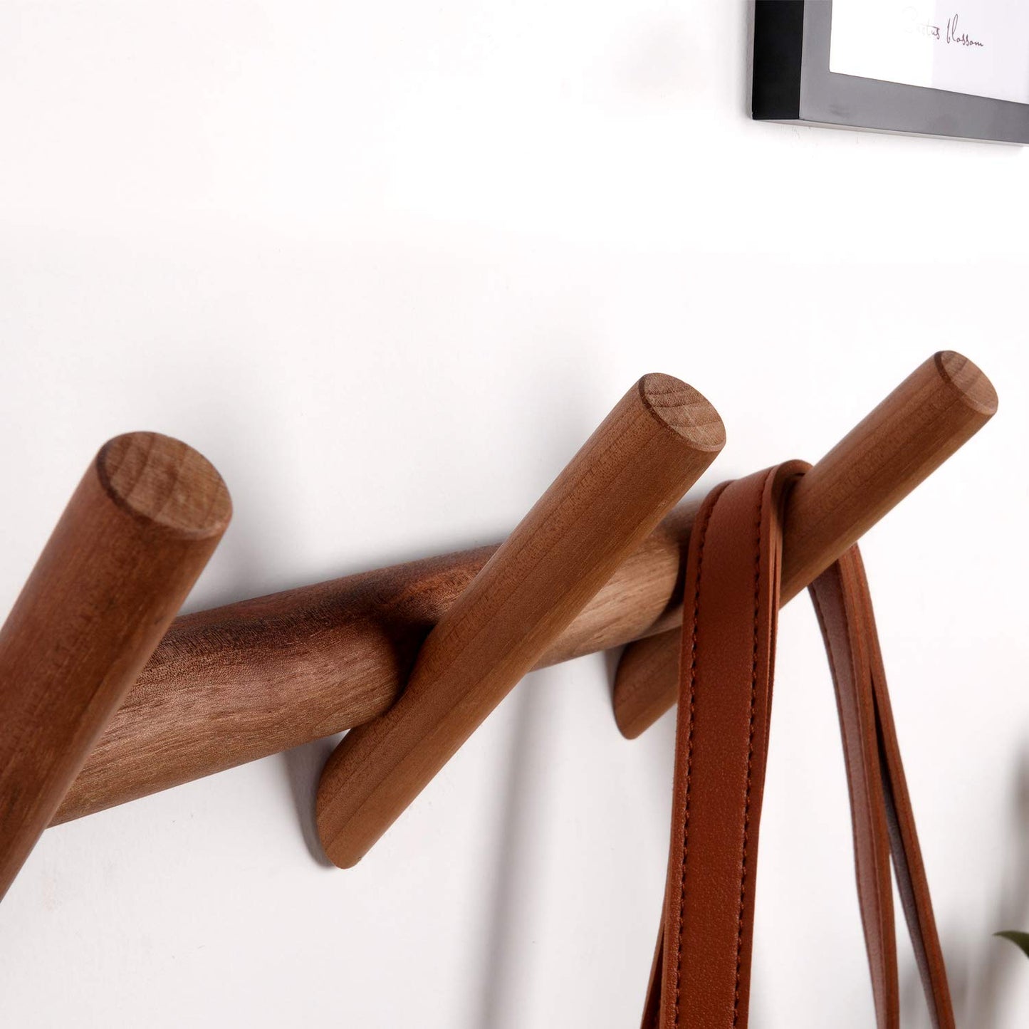 YOYAI Wood Coat Hooks Wall Mounted Hat Rack Tower Hanger Wall Hooks Decorative Hanger with Pegs Entryway Bedroom Bathroom（Black Walnut，3 Hooks）