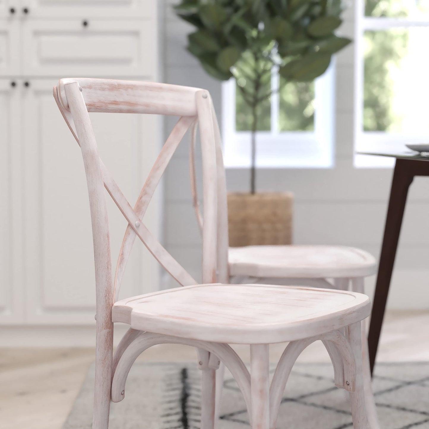 Merrick Lane Bardstown X-Back Bistro Style Wooden Dining Chair for Kitchens and Dining Rooms, High-Back Wood Stackable Kitchen Chair, Lime Wash