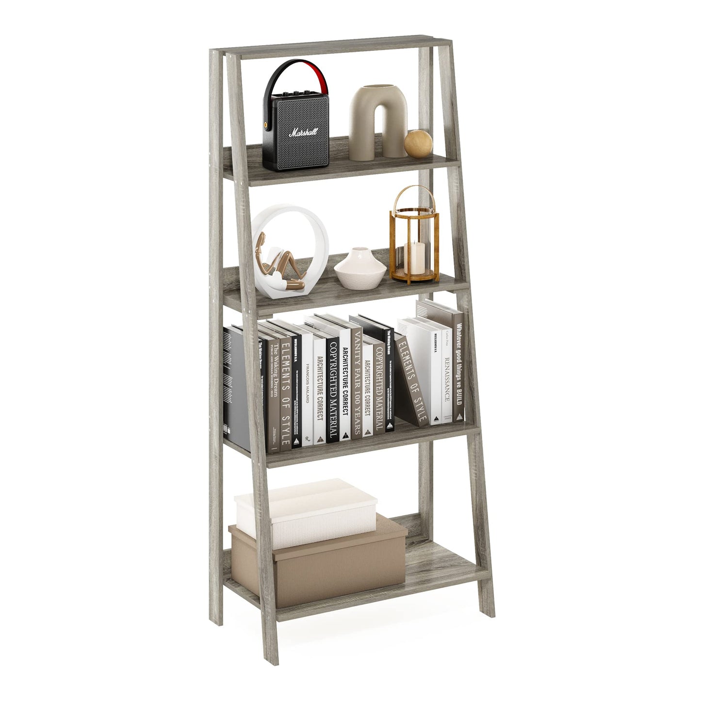 Furinno Ladder Bookcase Display Shelf, 5-Tier, French Oak
