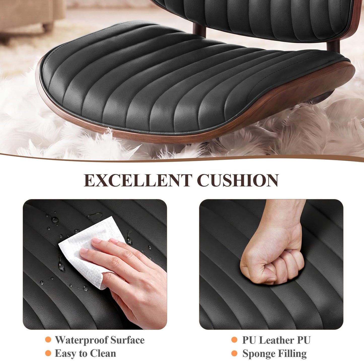 MALOL Leather Dining Chairs Set of 6, Modern Upholstered Dining Room Kitchen Chairs with Metal Legs and Wooden Back Support for Home Dining Room/Restaurant, Black